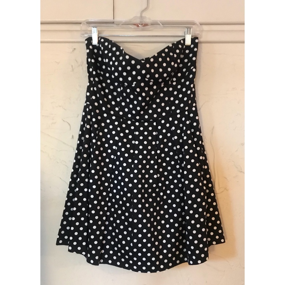 2010 Vintage, “Twee” Polka Dot Strapless Mini Dress Black & White - Picture 2 of 16